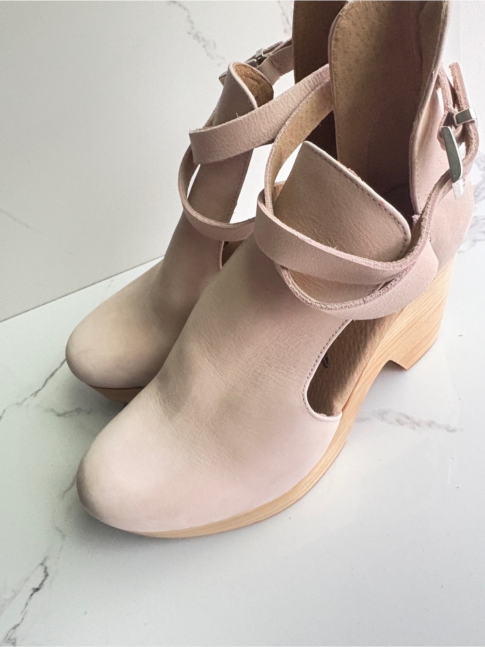 Free People sz 7 Cedar Clog Blush Pink Leather Platform sandal Shoe Wood - Picture 4 of 12